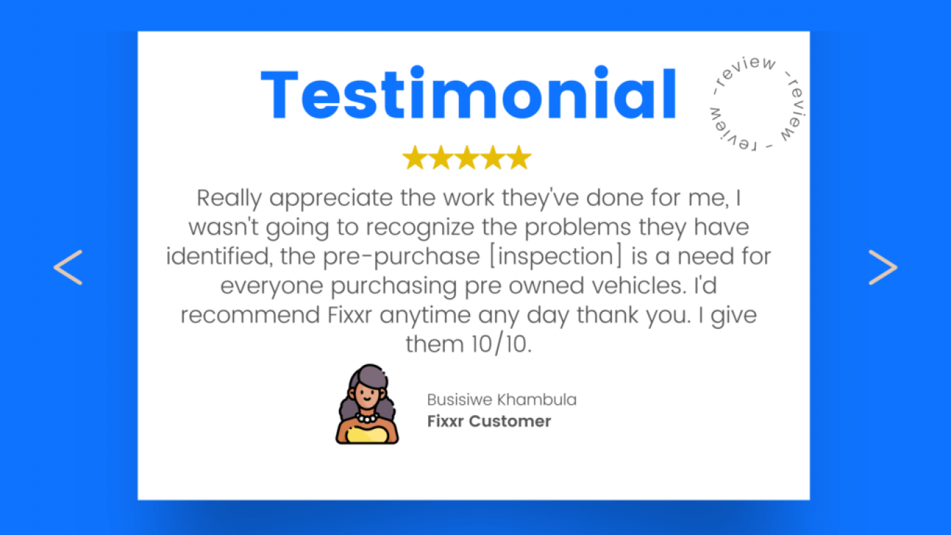 Testimonial with positive customer review on Fixxr services